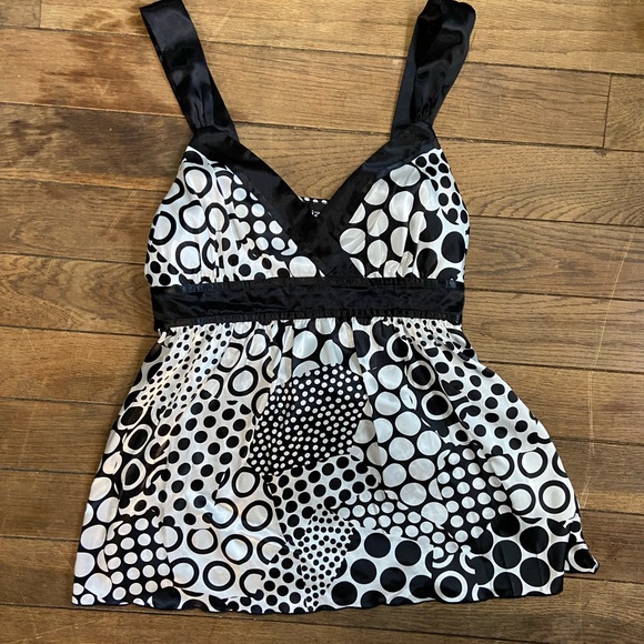 Vintage Y2K Iz Byer Polka Dot Geometric Tank Top - Black and White, XL - Picture 5 of 7